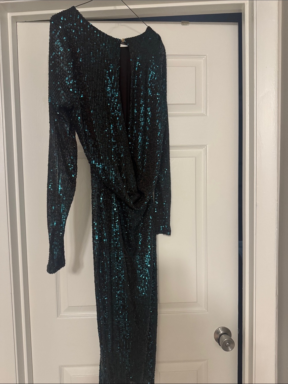 bebe Black Dress with Teal Sequin Accents Midi